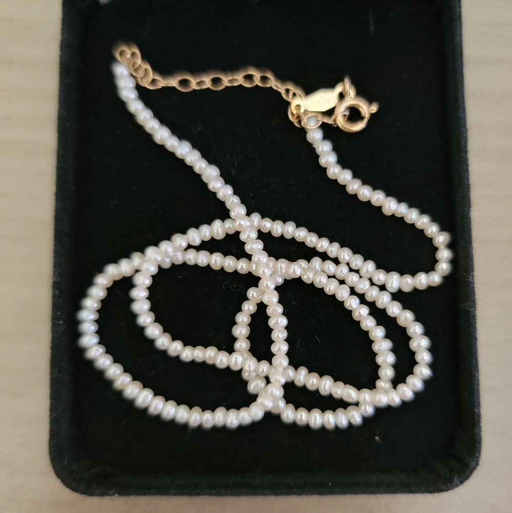 📿Catbird Baby Pearl Collar, 14''-16'', Ethically Sourced Pearls, 14k yellowgold